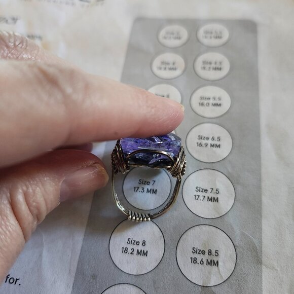 Vintage Cobalt Blue Heay Blown Glass Wire Wrapped Handmade Ring - Picture 9 of 10